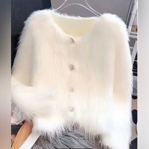 Luxurious White Faux Fur Cardigan